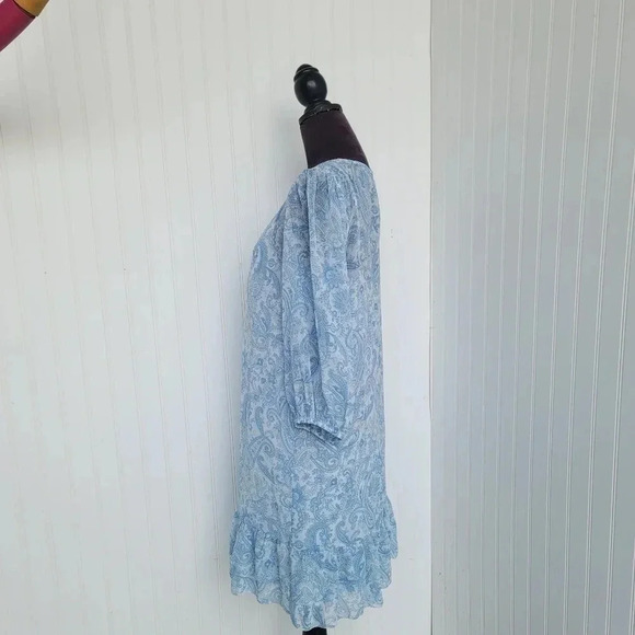 Ann Taylor PAISLEY A LINE TUNIC DRESS Blue White Lightweight Shift 3/4 Slee Sz M - Picture 7 of 11